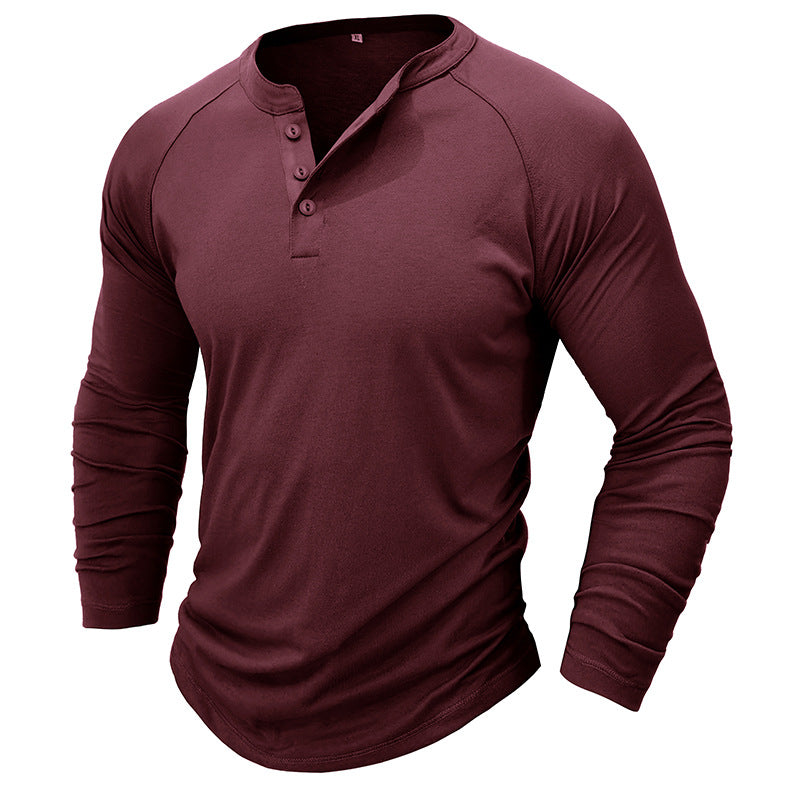 Men's Round Neck Henry Solid Color Long Sleeve T-shirt