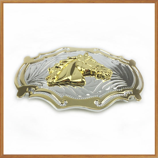 Tang Grass Pattern Horse Head Western Bus Leather Carving Belt Buckle Locomotive Fashion Belt