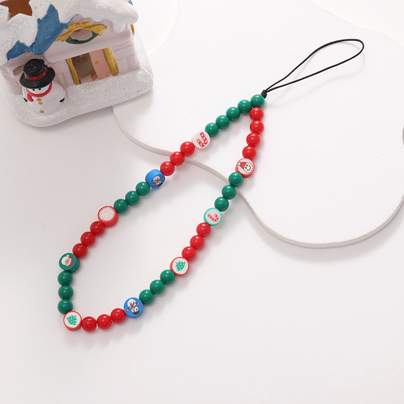 Various Christmas Mobile Phone Chains With Santa Claus Beads