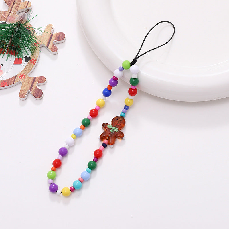 Various Christmas Mobile Phone Chains With Santa Claus Beads