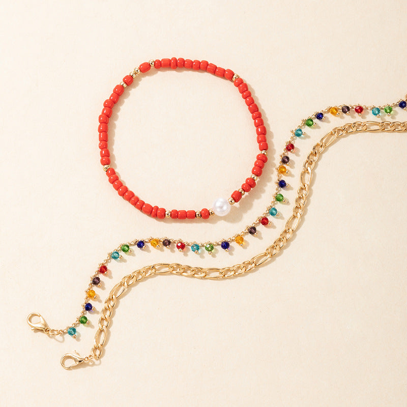 Docona Bohe Colorful Seed Beaded Foot Chains