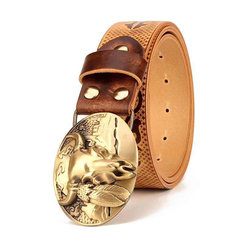 Men's Ethnic Leather Belt Head Layer Cowhide