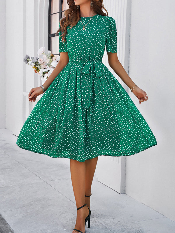 Women's elegant casual polka dot print strappy dress