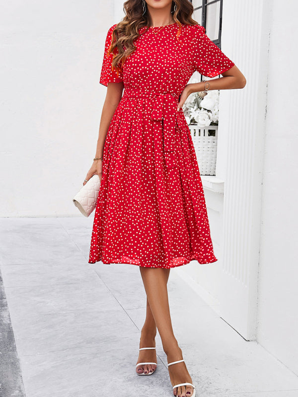 Women's elegant casual polka dot print strappy dress