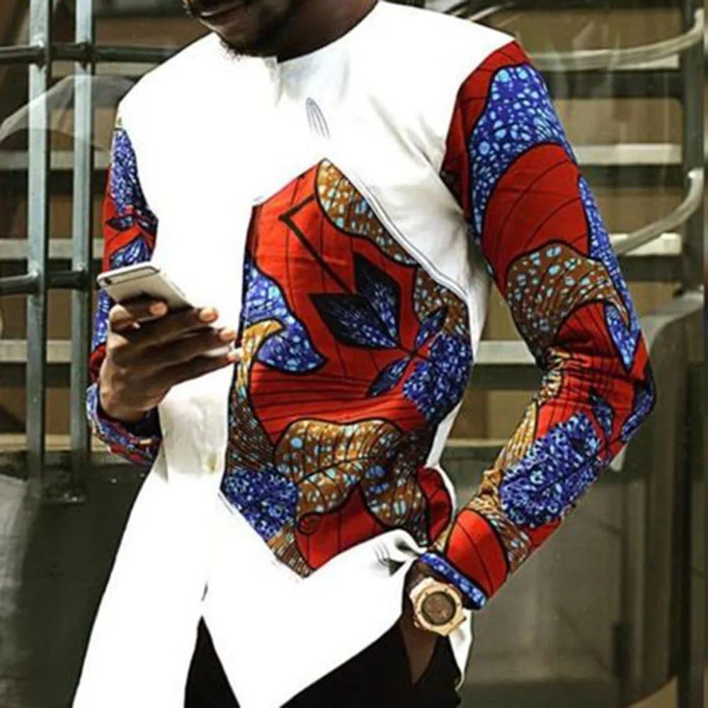 Spring Summer Male Plus Size Casual Long-Sleeved Shirts For Man Clothing African White Tops