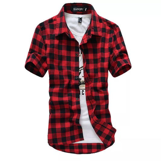 Red and Black Plaid Shirt for Men - 2024 New Summer Fashion - Short Sleeve - Checkered Shirt