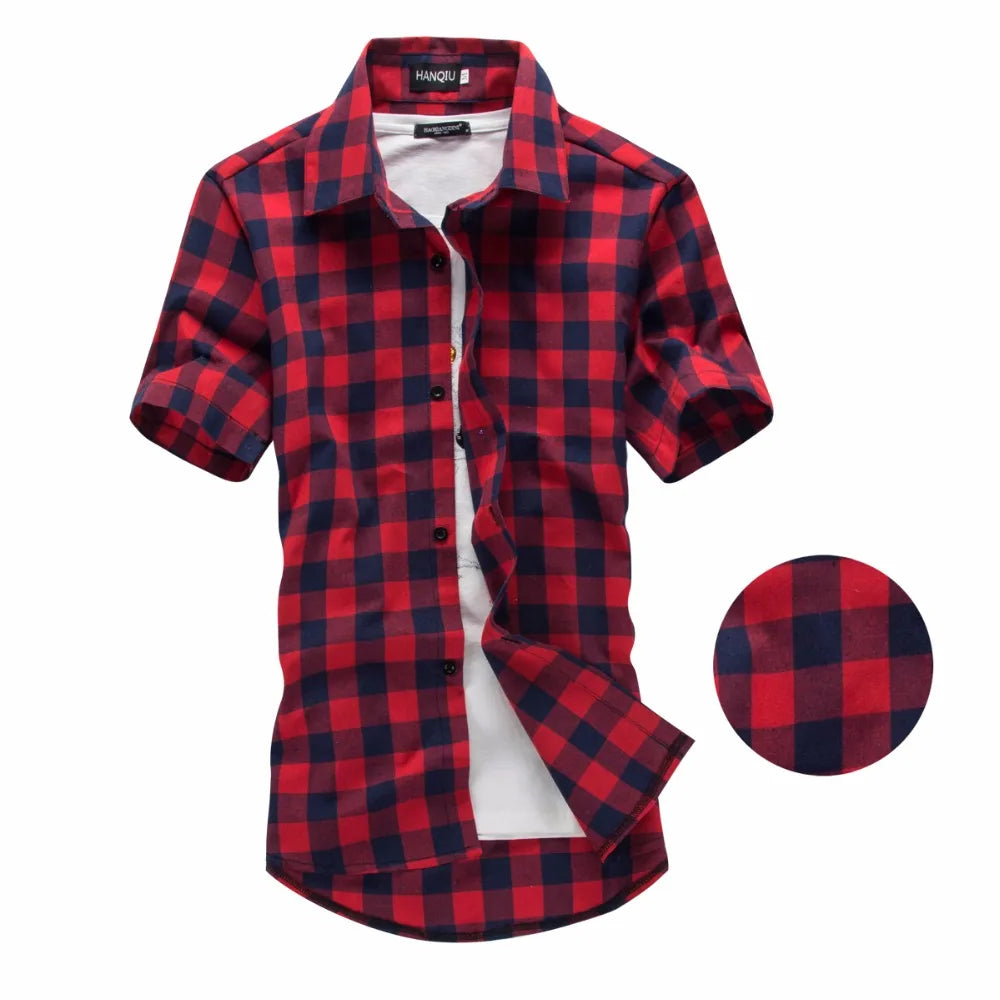 Red and Black Plaid Shirt for Men - 2024 New Summer Fashion - Short Sleeve - Checkered Shirt