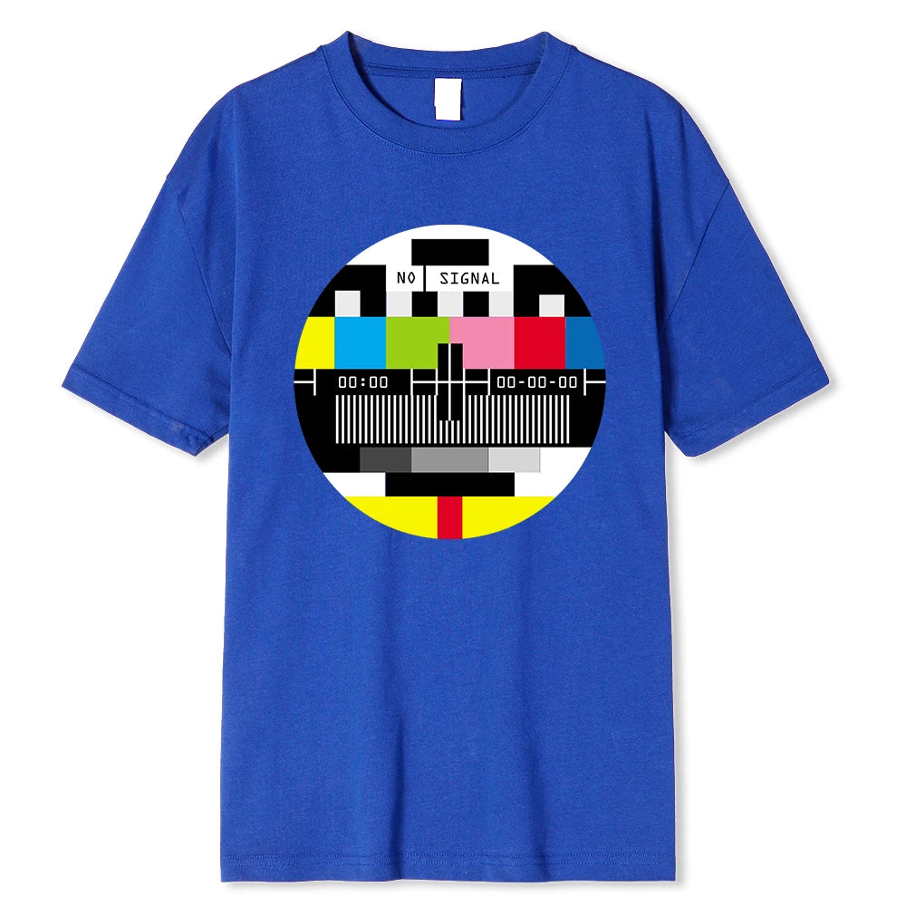 No Signal Men's Hip Hop Style Streetwear Geometric T-Shirt - Novelty Short Sleeve Summer Cotton Tee