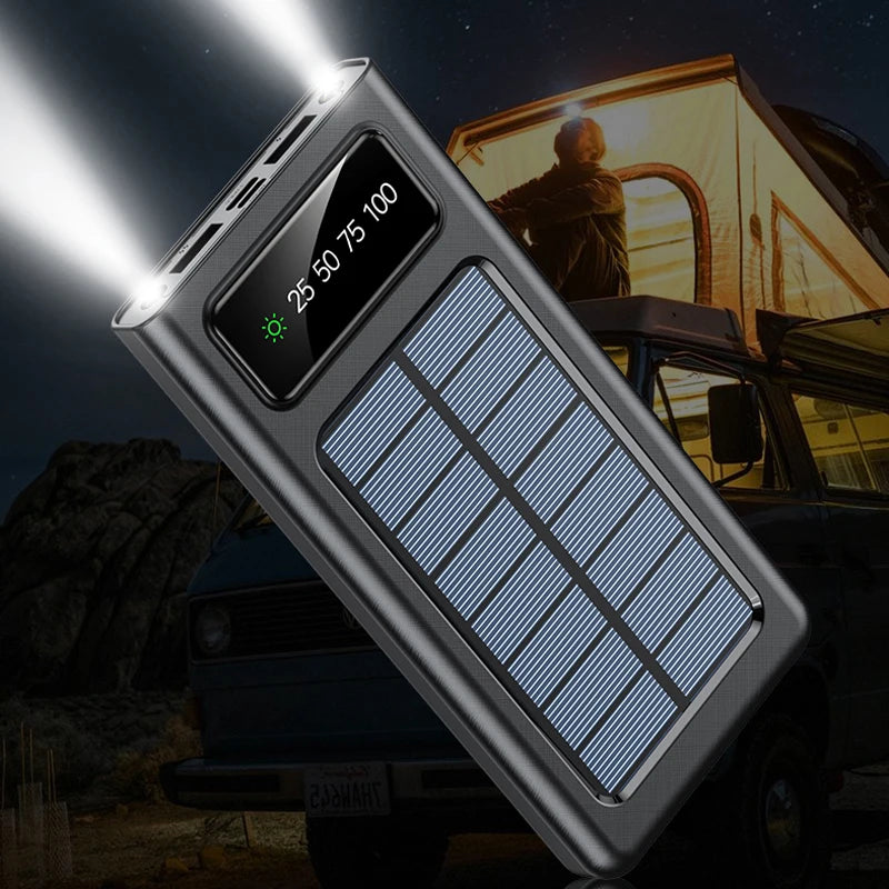 200000mAh Solar Power Bank Built Cables Solar Charger 2 USB Ports External Charger With LED Light For Xiaomi iphone 2023 New