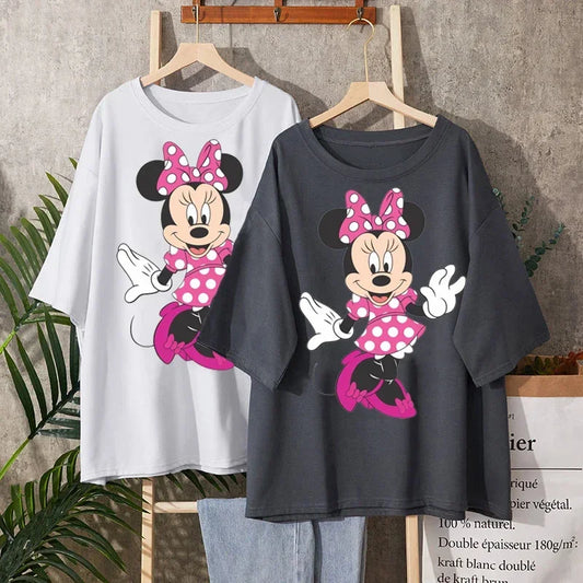 Vintage 90s Mickey Minnie Oversized T-shirt for Women - Retro Cartoon Kawaii Style - Summer Fashion - Short Sleeves