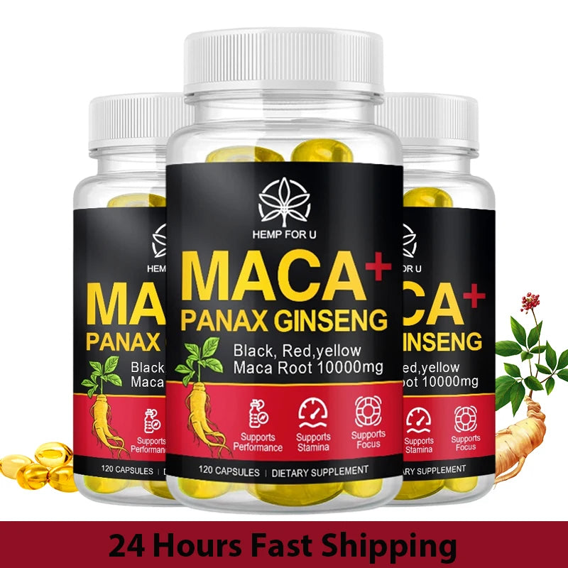 Maca for Men Plant Maca Panax Ginseng Capsules -Kidney & Brain Health Improve Focus Sport Performance Male energy Supplement