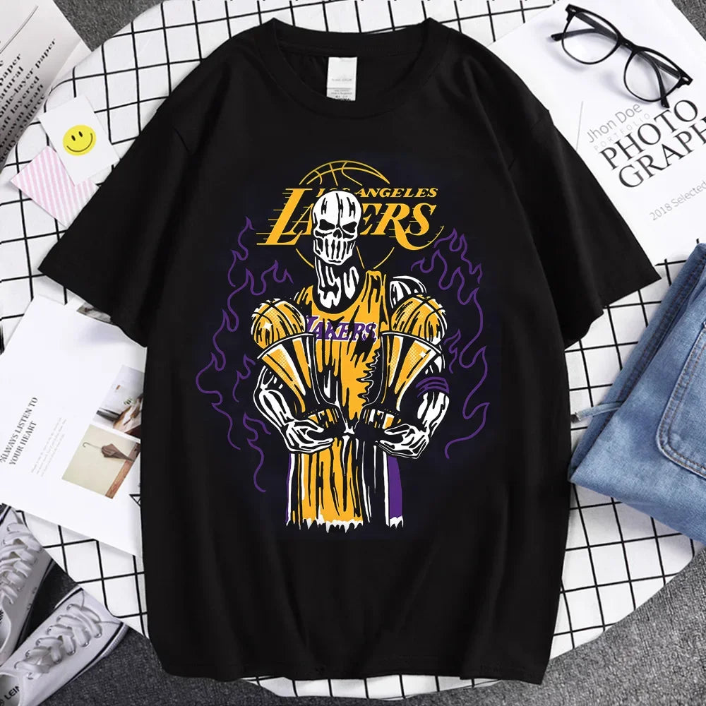 Gothic Vintage Tops Tees New Women's Clothing Basketball Fan T-Shirt Men's Skull & Bones Print Graphic T-Shirt Summer Streetwear