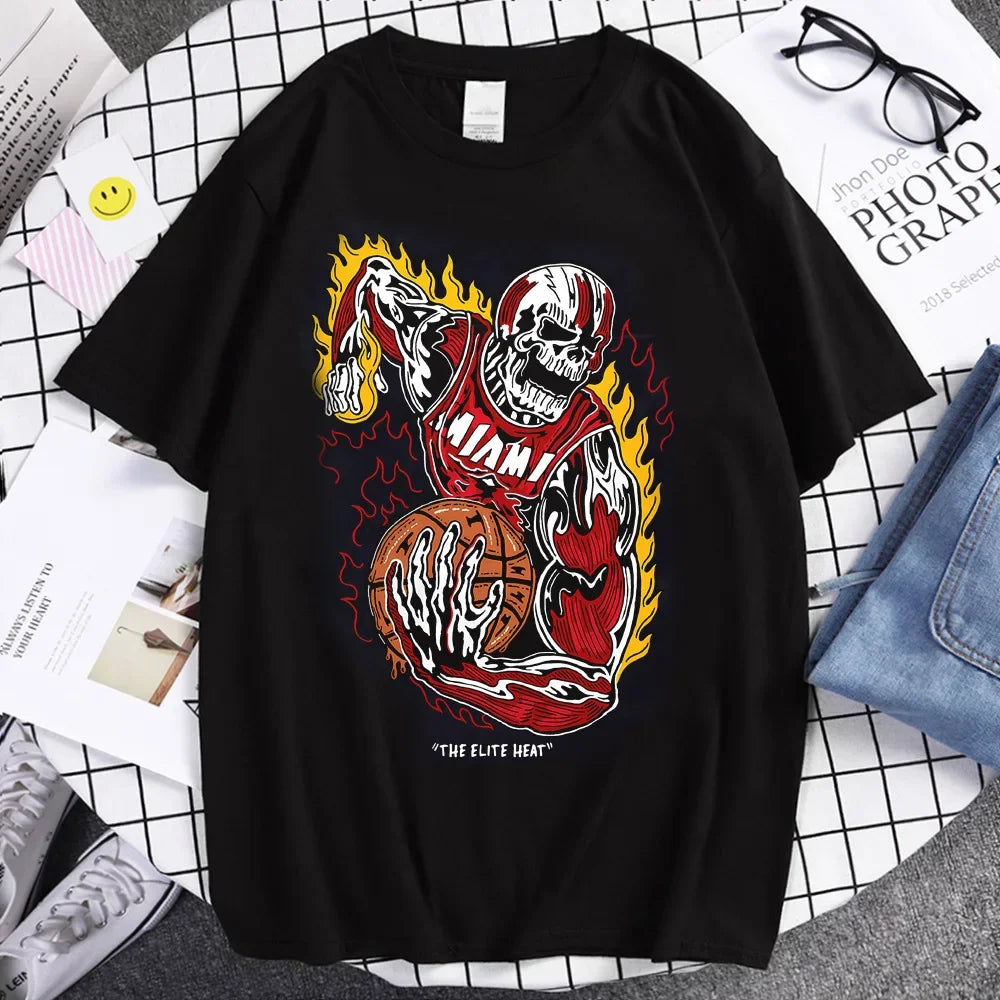 Gothic Vintage Tops Tees New Women's Clothing Basketball Fan T-Shirt Men's Skull & Bones Print Graphic T-Shirt Summer Streetwear