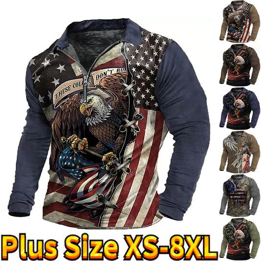 Men's Retro High Street Zipper Shirt Fashion Long-sleeved Shirt Sweatshirt Casual Half-zip Men's Clothing XS-8XL