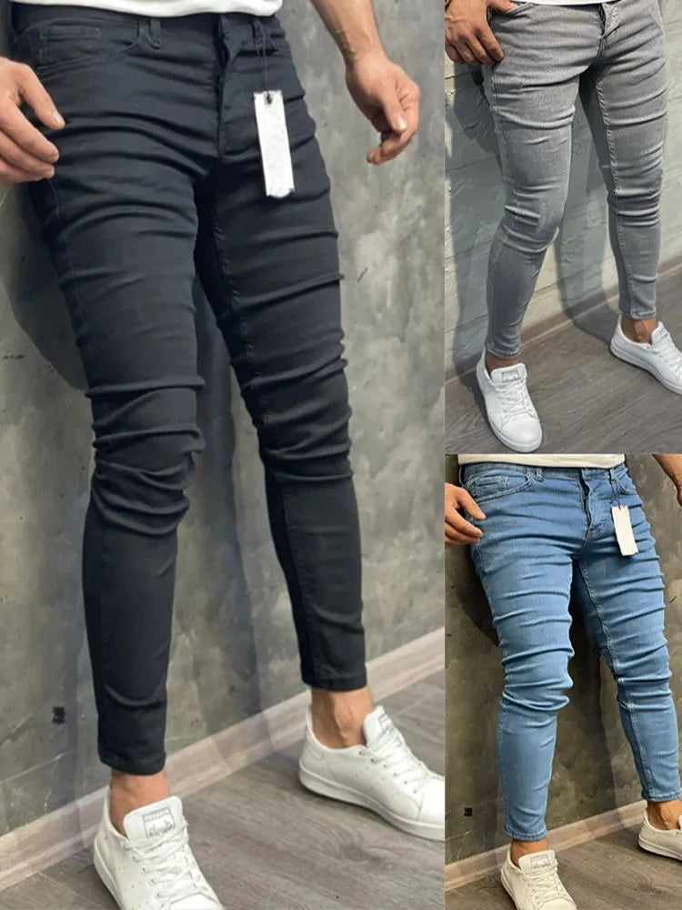 Men's Stretch Skinny Jeans - High Quality European American Denim Pants with Solid Washed Finish - Casual Pantalones Hombre Joggers