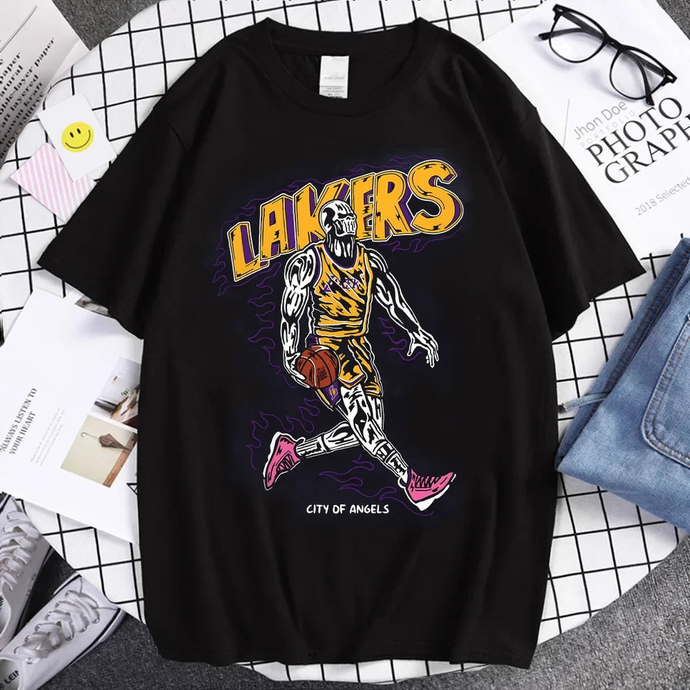 Gothic Vintage Tops Tees New Women's Clothing Basketball Fan T-Shirt Men's Skull & Bones Print Graphic T-Shirt Summer Streetwear