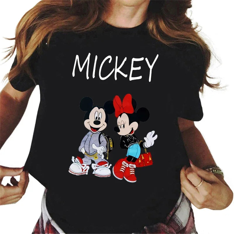 Fashion Disney Mickey Minnie Mouse Print T-shirt for Women - Cute Tees, Trendy Female Tops, Streetwear Shirt