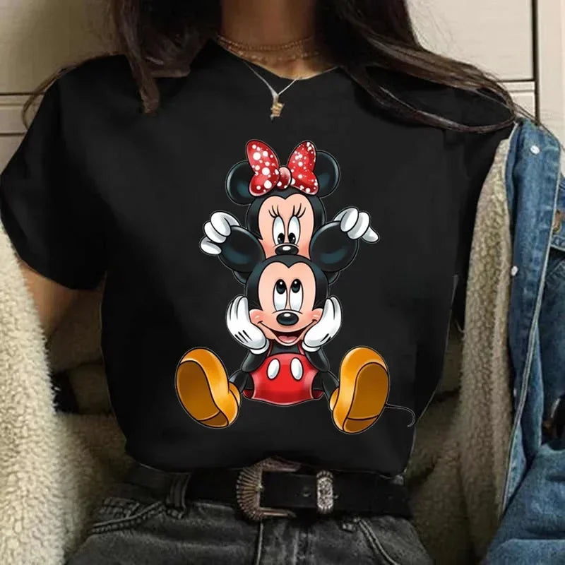 Summer Fashion T-shirt Women's Mickey Minnie Mouse Clothing Short Sleeves Casual Kawaii T Shirts Clothes Top Y2K Shirt