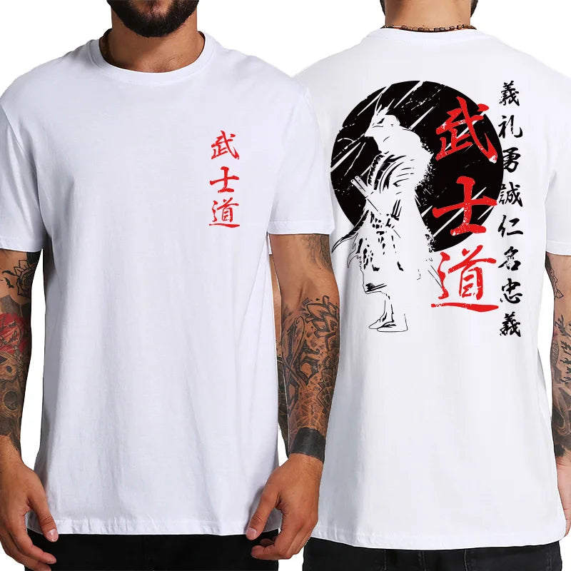 Japanese Bushido Samurai Spirit Men's T-Shirt - Authentic Japanese Style, Loose Oversized Fit, Back Print Design, 100% Cotton - Perfect Male Gift