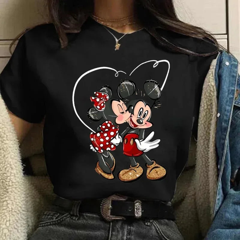 Summer Fashion T-shirt Women's Mickey Minnie Mouse Clothing Short Sleeves Casual Kawaii T Shirts Clothes Top Y2K Shirt