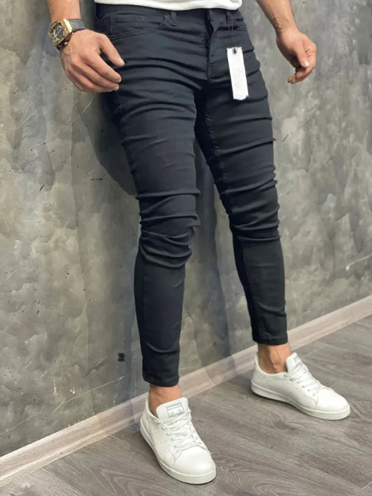 Men's Stretch Skinny Jeans - High Quality European American Denim Pants with Solid Washed Finish - Casual Pantalones Hombre Joggers