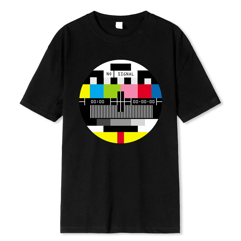 No Signal Men's Hip Hop Style Streetwear Geometric T-Shirt - Novelty Short Sleeve Summer Cotton Tee