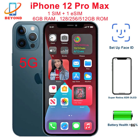 Genuine Apple iPhone 12 Pro Max 128/256/512GB ROM 6.7" OLED RAM 6GB A14 Bionic IOS Face ID NFC Unlocked 5G 95% New Cell Phone