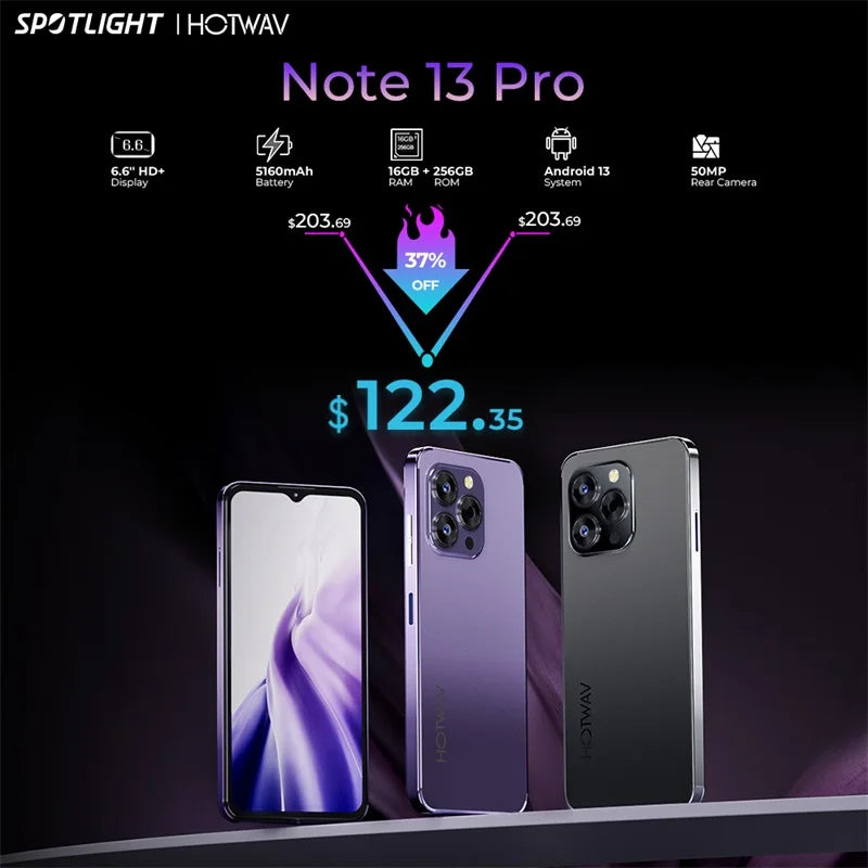 [World Premiere] HOTWAV Note 13 Pro Smartphone 6.6'' HD+ Android 13 16GB+256GB Octa-Core Mobile Phone 50MP 5160mAh Cellphone